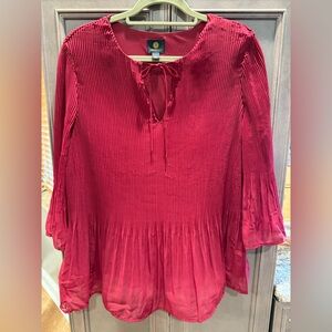 JM Collection Red Ribbed Tie Front Blouse